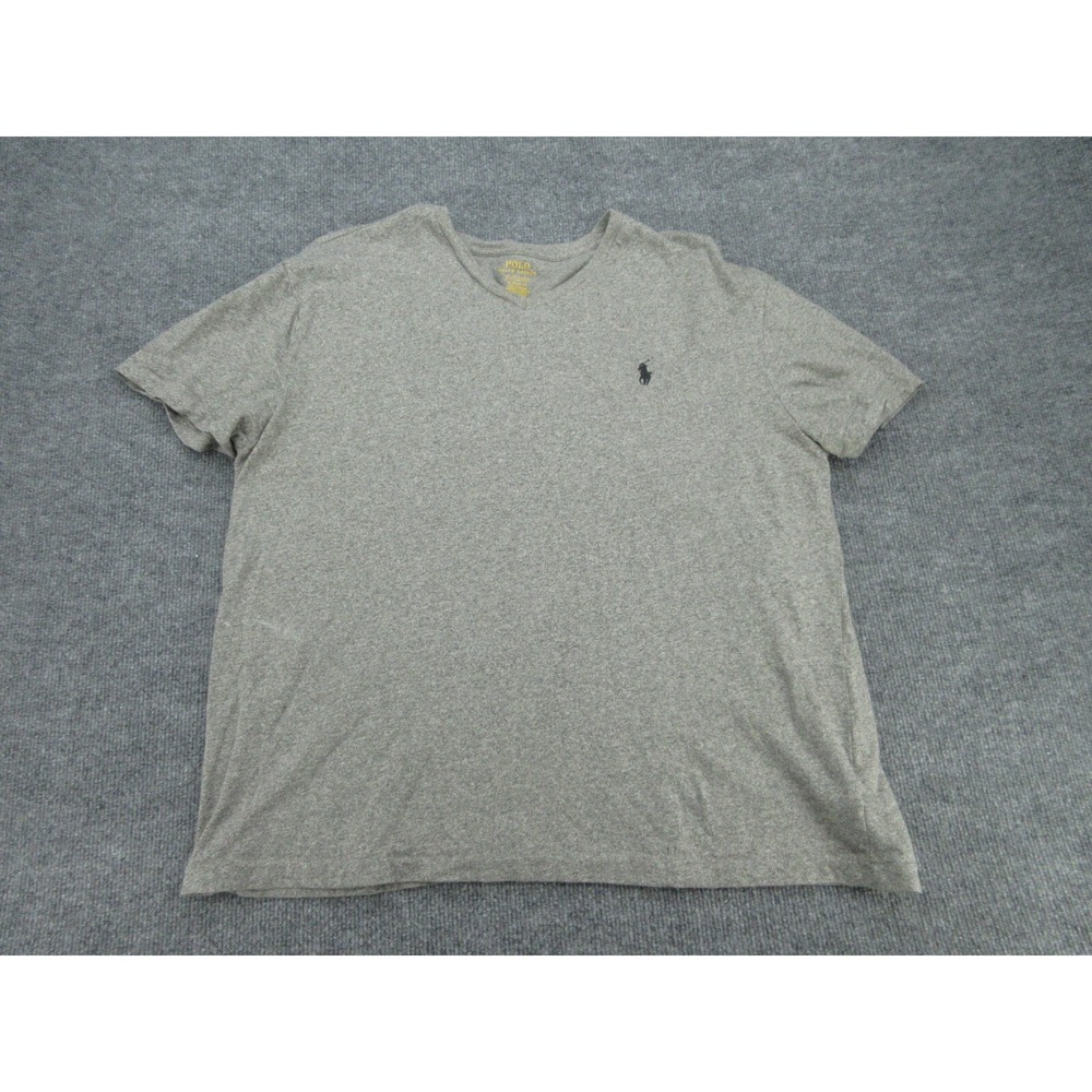 Polo Ralph Lauren Mens T-Shirt Classic Fit Gray V-Neck Pony Logo Large